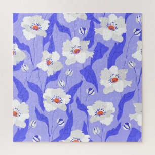 White Poppies: Hand-Drawn Purple Seamless Jigsaw Puzzle