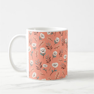 White Poppies on Bold Red Background Coffee Mug