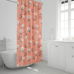 White Poppies on Bold Red Shower Curtain