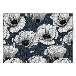 White poppies on navy