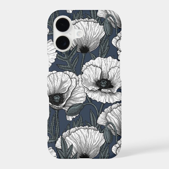 White poppies on navy (Back)