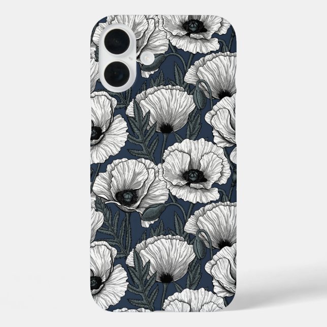 White poppies on navy Case-Mate iPhone case (Back)