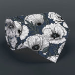 White poppies on navy tie<br><div class="desc">Hand-drawn white poppies, seamless vector pattern</div>