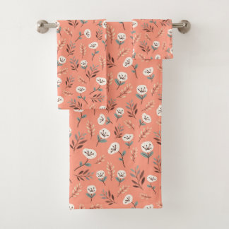 White Poppies on Rich Red Canvas Bath Towel Set