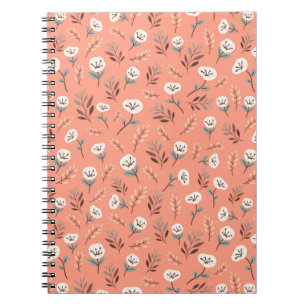 White Poppies on Vibrant Red Cover Notebook