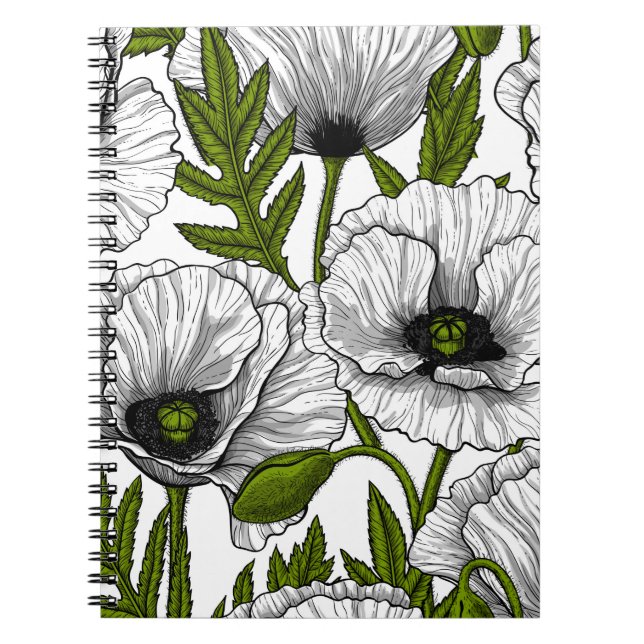 White poppies on white notebook (Front)