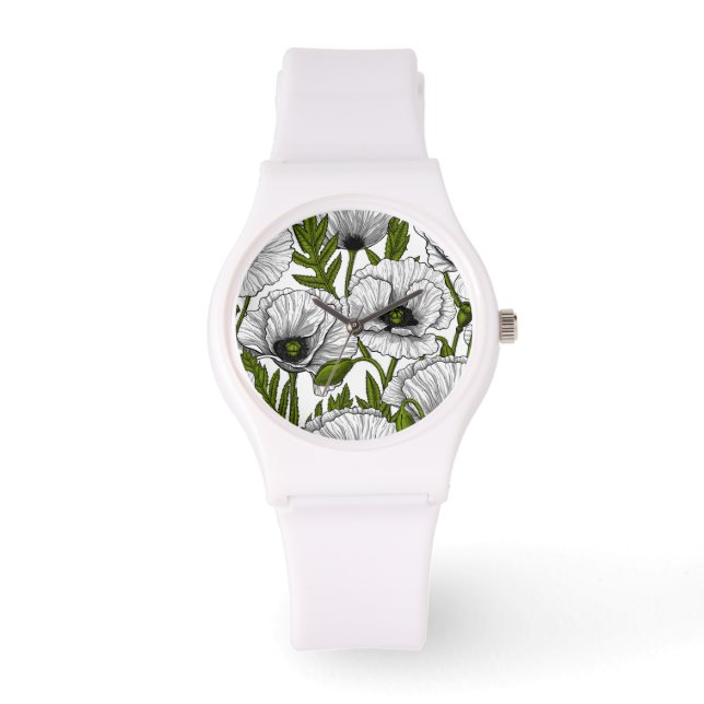 White poppies on white watch (Front)