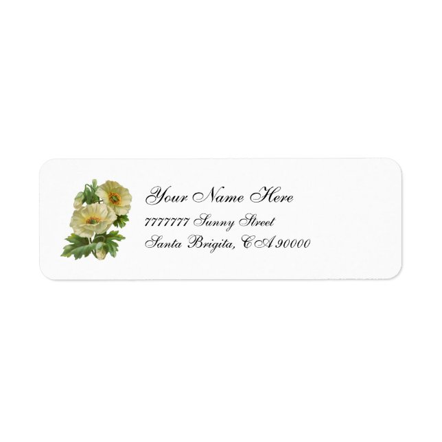 White Poppies Vintage Floral Address Labels (Front)