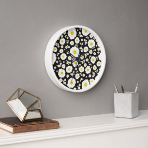 White Poppies Wood Framed Clock