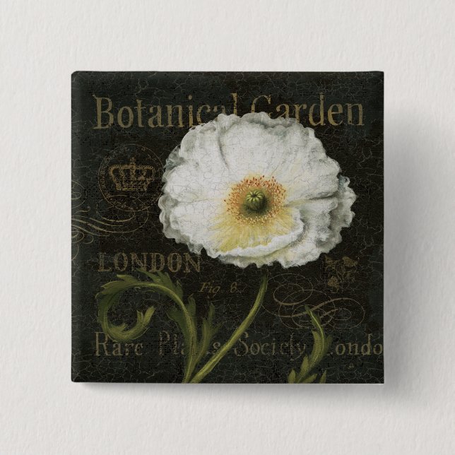 White Poppy Blossom 15 Cm Square Badge (Front)