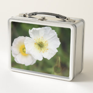 White Poppy Close-up Flower Lunch Pail Metal Lunch Box
