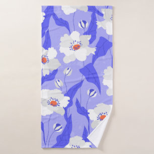 White poppy flowers seamless pattern. Beautiful ha Bath Towel