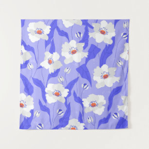 White poppy flowers seamless pattern. Beautiful ha Tapestry