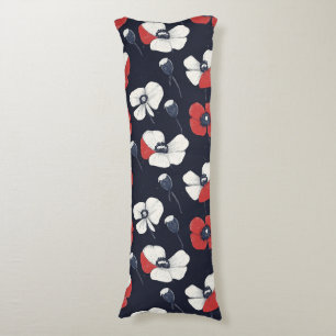 White Poppy Pattern with Red and Blue Accents Body Cushion