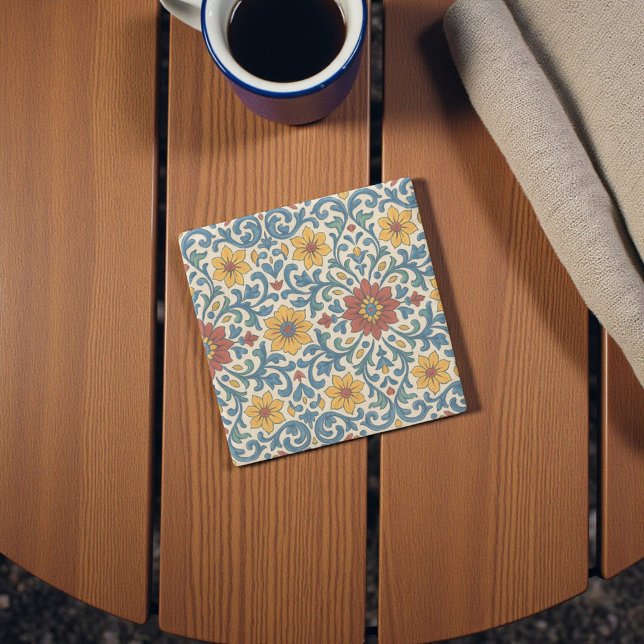 White Portuguese Mediterranean Floral Pattern Stone Coaster (White Portuguese Mediterranean Floral Pattern Stone Coaster
)