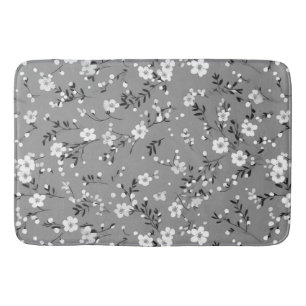 White Posies On Grey Bath Mat