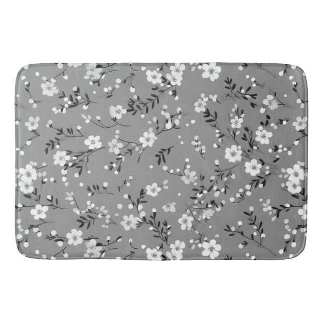 White Posies On Grey Bath Mat (Front)