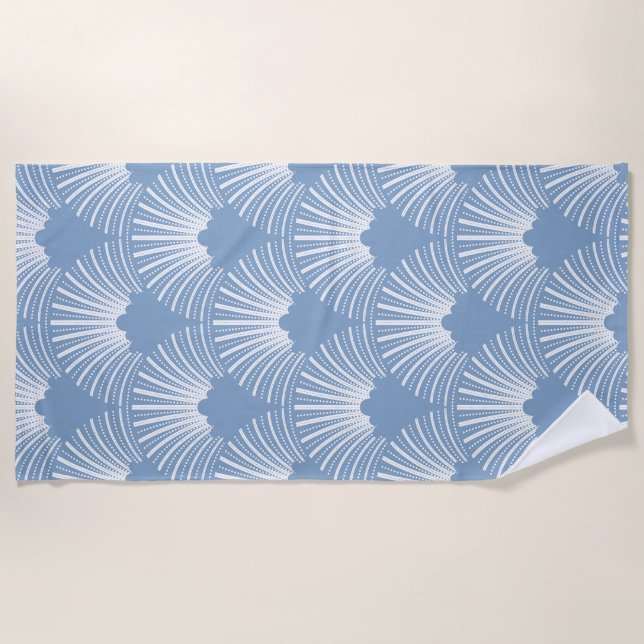 White & Powder Blue Art-Deco Pattern Beach Towel (Front)