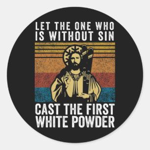 White Powder Jesus Skiing Funny Snowboarding Retro Classic Round Sticker