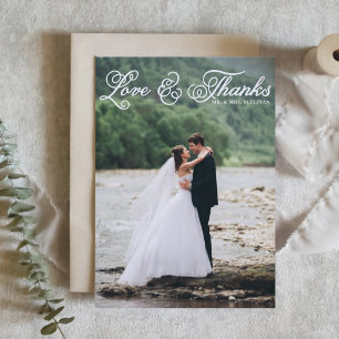 White Pretty Script Photo Wedding Thank You Postcard