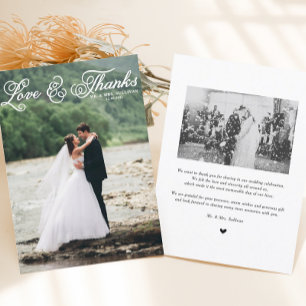 White Pretty Script Wedding Photo Thank You Card
