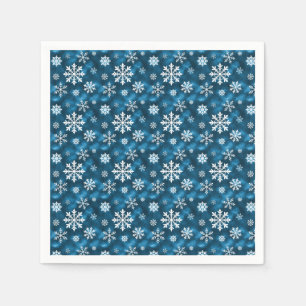 White Pretty Snowflakes On Winter Blue Background Napkin