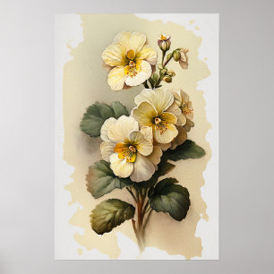 White Primrose Flowers Art Print Poster