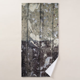 White print on brown wood bath towel