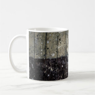 White print on brown wood coffee mug