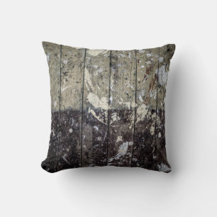 White print on brown wood cushion