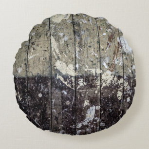 White print on brown wood round cushion