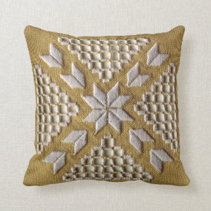 White PRINTED embroidery on linen custom Cushion