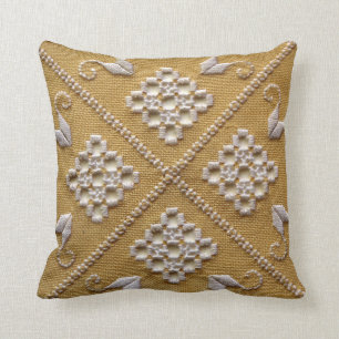 White PRINTED embroidery on linen custom Cushion