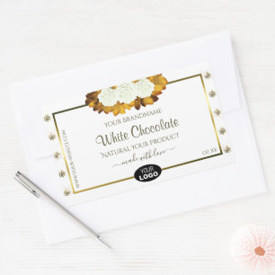 White Product Label Orange Rose Leaves Jewels Logo