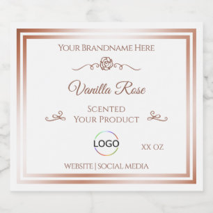 White Product Label with Rose Gold Frame and Logo