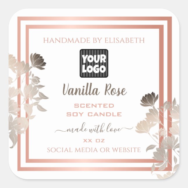 White Product Labels with Logo and Rose Gold Frame (Front)