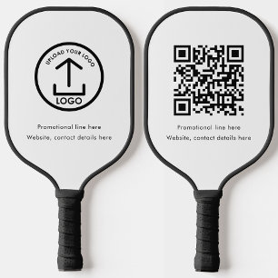 White Professional Business Logo Text QR Code Pickleball Paddle