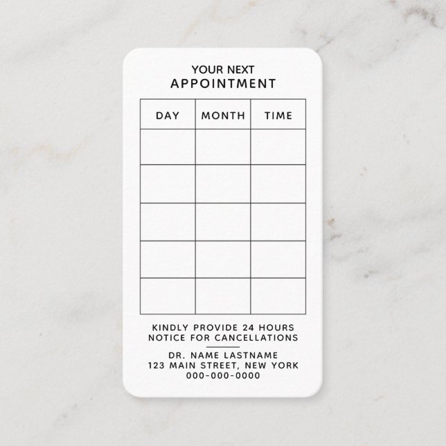 White Professional Business Reminder Modern Appointment Card (Front)