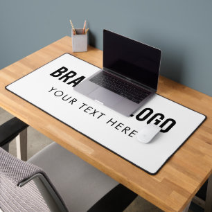 White Professional Company Business Logo & Text Desk Mat