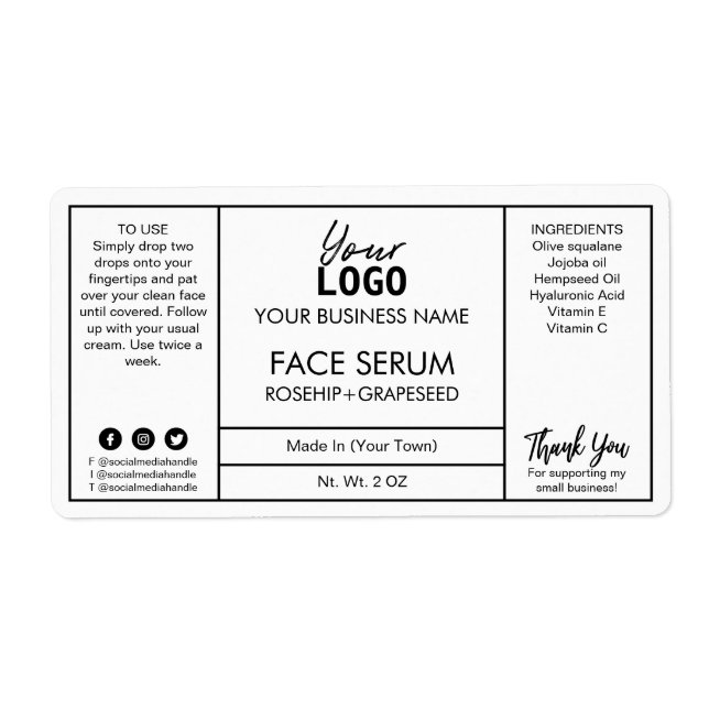 White Professional Face Serum Labels (Front)
