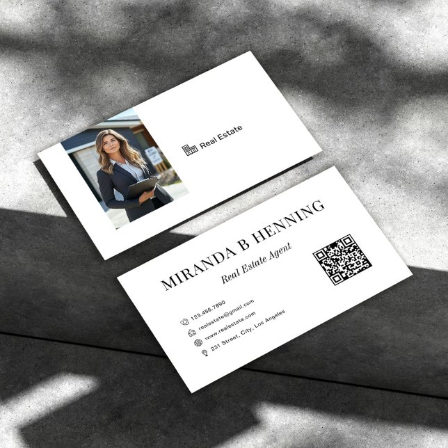 White Professional Real Estate Agent Photo QR Code Business Card (Creator Uploaded)