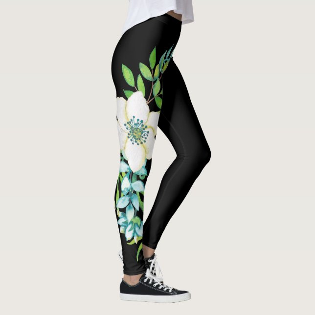 White Prom Flowers Corsage Design Striped Black  Leggings (Right)