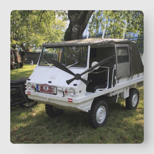 White Puch Haflinger Square Wall Clock (Front)