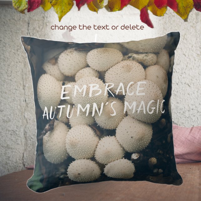 White puffball mushrooms among autumn leaves cushion (Creator Uploaded)