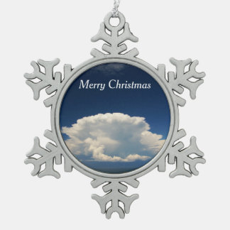 White Puffy Cloud Photo Snowflake Pewter Christmas Ornament