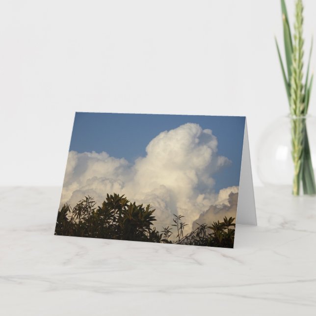 White Puffy Clouds over Treetops Background Card (Front)