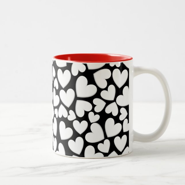 White Puffy Hearts Two-Tone Coffee Mug (Right)