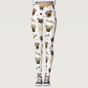 White Pug Print Leggings