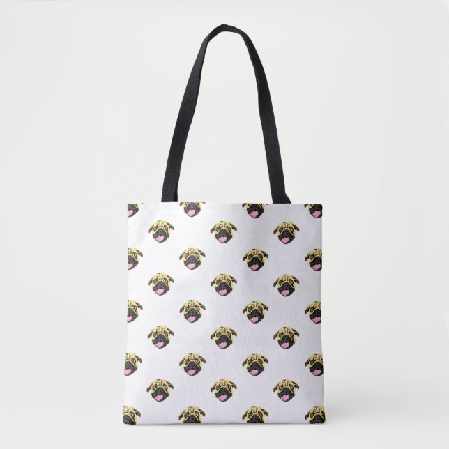 White Pug Print Tote Bag (Front)