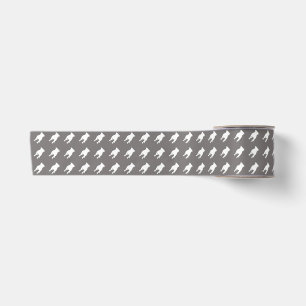 White Pug Silhouettes on Grey Background Satin Ribbon
